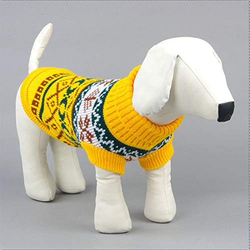 YAOTT Jerseys para Perros Suéteres Navideños de Cuello Alto para Perros Copos de Nieve Impresos de Punto Disfraz Invierno Cálido para Perros Pequeños Medianos Amarillo M