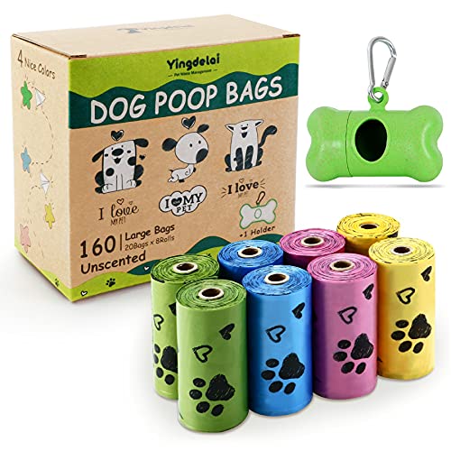 Yingdelai Bolsas de caca de perro: 160 unidades biodegradables grandes bolsas de basura para perros rollos de repuesto | sin perfume