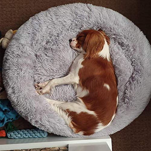 YINN Colchón de lujo para perro Labrador/Golden Retriever/Russell cojín de perro, gran piel sintética redonda calmante cama para mascotas, antiansiedad, sofá para cachorros