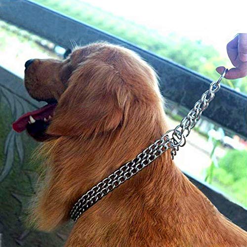 Yisatann Perros Collares Acero Cadena de Metal Cadena de adiestramiento para Perros Collar de estrangulación para Mascotas Cadena de Metal de Doble Fila Collar Deslizante de Acero Inoxidable-M