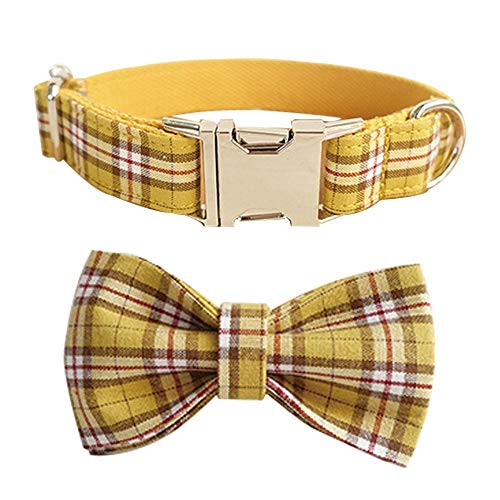 Yisatann Set de Correa y Collar para Perro Yellow Dog Collar and Leash Set Collar Botones de Metal para Perros y Gatos-M