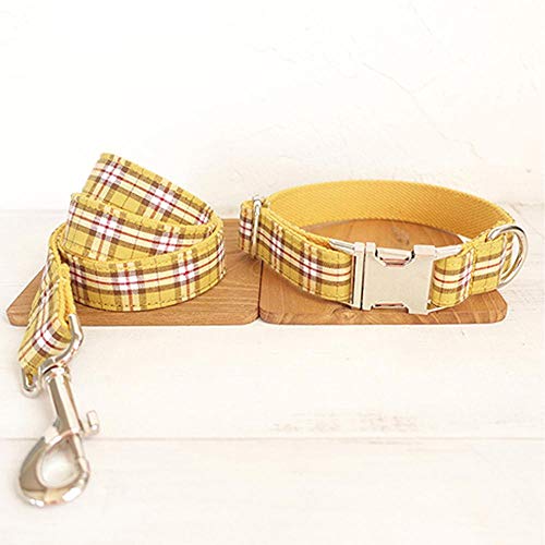 Yisatann Set de Correa y Collar para Perro Yellow Dog Collar and Leash Set Collar Botones de Metal para Perros y Gatos-M