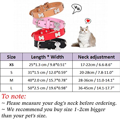 Yiwong Collar de Perro de Hueso de Diamantes de Imitación, Collar de Perro de PU Ajustable, Collar de Perro de aleación de PU, Collares de Gato para Perros