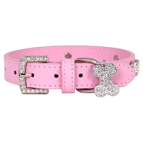 Yiwong Collar de Perro de Hueso de Diamantes de Imitación, Collar de Perro de PU Ajustable, Collar de Perro de aleación de PU, Collares de Gato para Perros