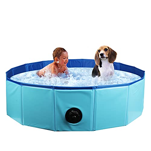 YMINA Piscina para perros, piscina grande, plegable, bola de jardín, piscina, bañera de mascotas, bañera de cachorro, portátil, para gatos, interior, exterior, azul, pequeño, 80 x 20 cm