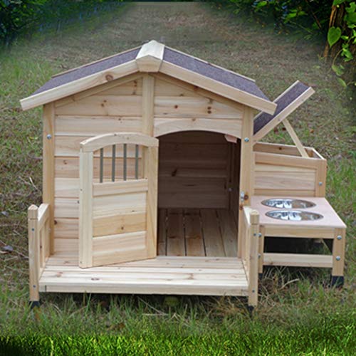 YOT Casa de Perros de Madera al Aire Libre con Porche Comida Bowl Storeroom Pet Log Cabin Style Kennel Resistente al Clima Impermeable Muebles para Mascotas para pequeños Animales Grandes