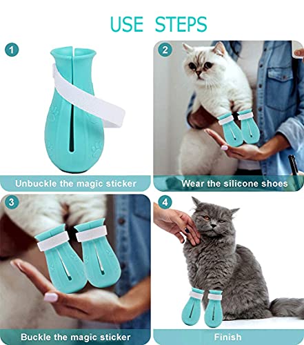 zapatos para gatos,4 piezas zapatos de silicona para gatos resistentes a los arañazos, guantes gato para bañarse y arreglarse, recortar y amamantar, Fundas Ajustables para Garras de Gato