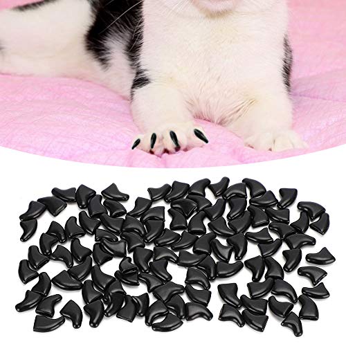 Zerodis 100 tapones suaves para uñas de gato para mascotas y gatos, fundas protectoras de uñas seguras, antiarañazos, color negro