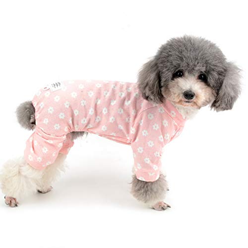 Zunea Pijama para Perros Perros Gatos Cachorro Ropa de algodón con diseño de Margaritas y Flores, Suave Yorkshire Rompers para Todas Las Estaciones Rosa M