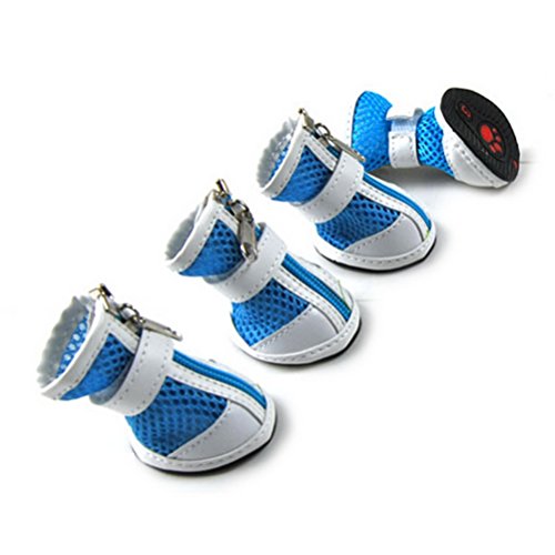 Zunea Zipper Sandalias de Malla Transpirable para Cachorro Perro Zapatos de Verano Botas Patas Protectores de Pata Zapatillas de pavimento Caliente Antideslizante Costuras de Poliuretano Azul 1#