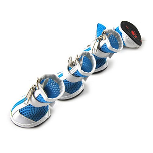 Zunea Zipper Sandalias de Malla Transpirable para Cachorro Perro Zapatos de Verano Botas Patas Protectores de Pata Zapatillas de pavimento Caliente Antideslizante Costuras de Poliuretano Azul 1#