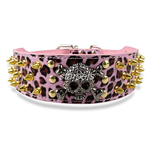 ZYYC 2 Width Gold  Skull Spiked Studded Leather Dog Collars For Medium Large 15-24-Red_XL