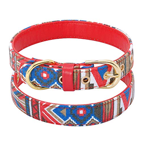 ZYYC PU Leather Dog Collar Printed Pet Puppy Dog Collars Adjustable For Medium Large Dogs Beagle Collier Chien Pet Shop S M A L L-Red_L