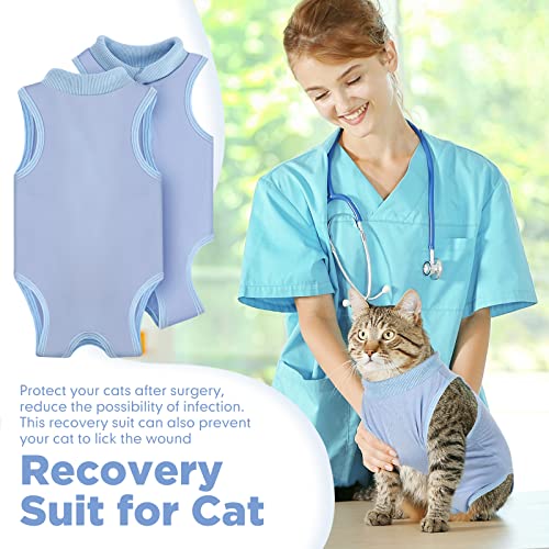 2 Piezas Trajes de Recuperación Profesional de Gatos Ropa de Protección de Mascotas en Casa Camiseta de Recuperación de Cirugía de Gato Azul Chaleco Pequeño de Gatos para Perro Gato (L)