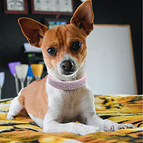 2 unidades de collar para perro con brillantes imitación, piel brillante y ajustable terciopelo suave diamantes imitación diamante, mascotas perros pequeños, gatos (rosa)