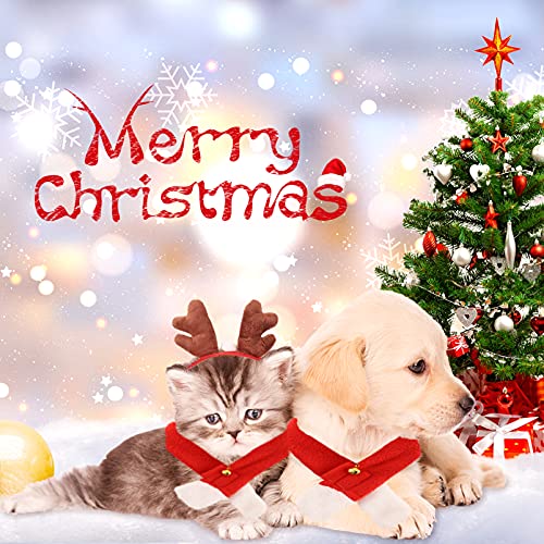 3 Piezas Disfraz de Navidad para Mascotas,Sombrero de Papá Noel para Gato y Cachorro,Bufanda de Navidad,Cinta para Cabeza de Astas de Reno,Navidad Suministros para Cosplay,Mascotas Fiesta (S)