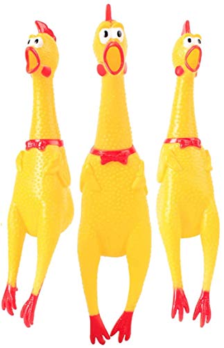 3 pollos chirriantes para perros aullado, juguete mascota gritando goma amarillo pollo para cachorros (3 piezas 17 cm)