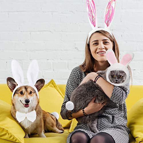 3 Sets de Sombrero de Orejas de Conejo y Diadema Pajarita Cola Disfraces Cómodos de Pascua Halloween Navidad Sombrero de Fiesta Accesorio de Fiesta de Felpa Corta para Mascota Cachorro Gato