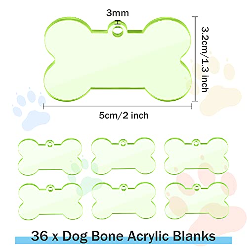 36 llaveros de hueso de acrílico transparente en blanco con forma de hueso de perro, kit de adornos para mascotas para manualidades y proyectos