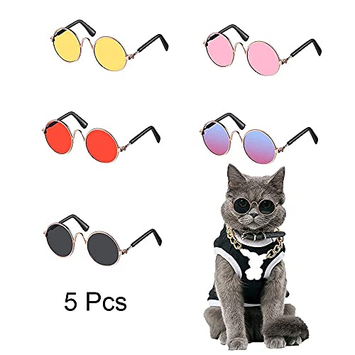 5 Piezas Gafas de Sol para Mascotas, Gafas de Sol para Gatos, Gafas de Sol para Perros, Gafas de Sol para Perros Pequeños, para Gato Pequeño Perro Lindo (5 Colores)