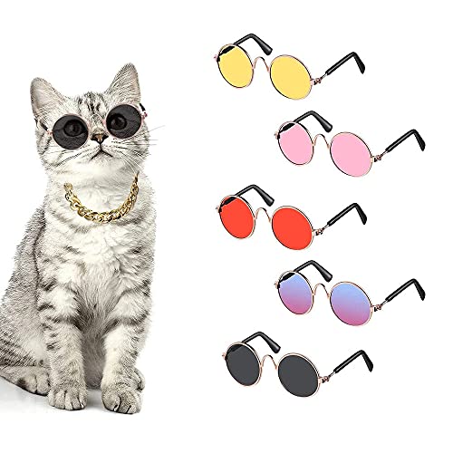 5 Piezas Gafas de Sol para Mascotas, Gafas de Sol para Gatos, Gafas de Sol para Perros, Gafas de Sol para Perros Pequeños, para Gato Pequeño Perro Lindo (5 Colores)
