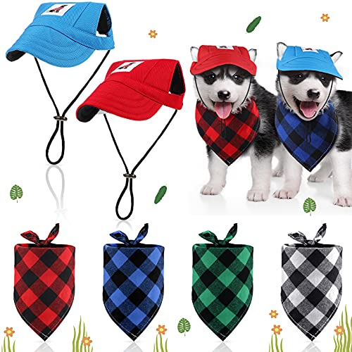 6 Piezas Set de Bandanas Gorras de Béisbol para Perros Bufanda Triangular de Mascota de Tamaño Ajustable con Protección Solar de Deporte al Aire Libre (Serie de Cuadros, Pequeño)