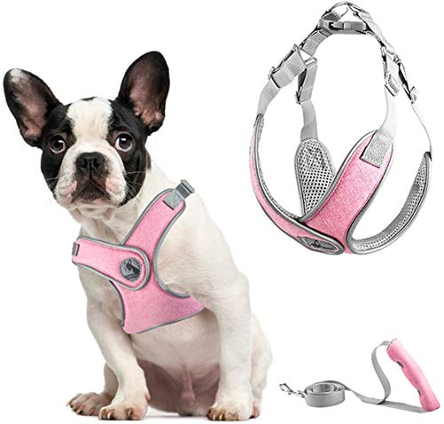 ABRRLO Arnés para perros pequeños y medianos de malla reflectante, ajustable, suave, acolchado, transpirable (XS, rosa)