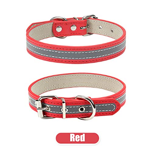 ABRRLO Collar reflectante para perros de piel sintética, para perros pequeños, medianos y pequeños, seguro, cómodo y ajustable (rojo, XL)