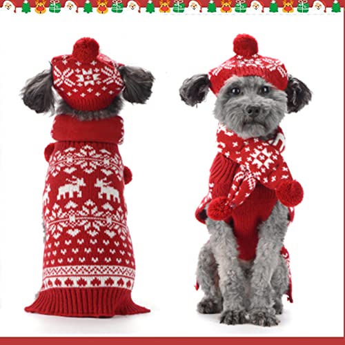 ABRRLO Conjunto de ropa para perros con suéter y gorro para mascotas, ideal para Navidad o invierno