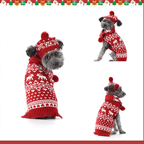 ABRRLO Conjunto de ropa para perros con suéter y gorro para mascotas, ideal para Navidad o invierno