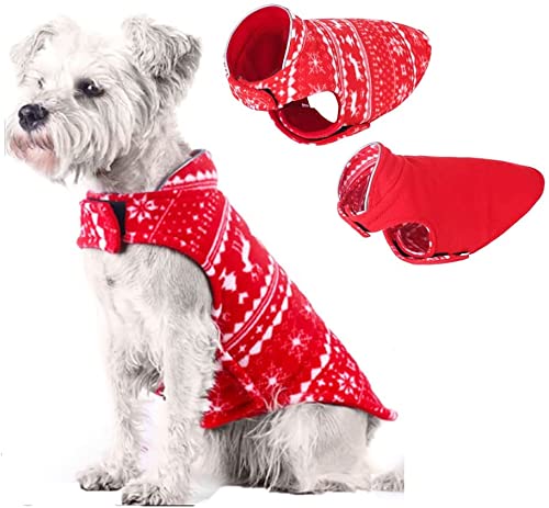 ABRRLO Forro polar para perros, chaleco de forro polar, abrigo para perros, abrigo reflectante, chaqueta reversible sin mangas, para perros pequeños, medianos y pequeños, Navidad (rojo XXL)