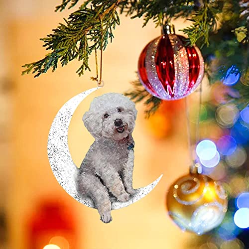Adorno navideño con Memoria de Perro Sentado en la Luna para Recordar la pérdida de los Regalos de Mascotas, decoración de Adorno (C)