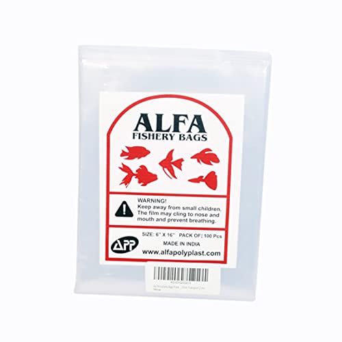ALFA Fishery Bags Paquete de 25 bolsas de plástico transparente a prueba de fugas, tamaño 6 x 16 pulgadas, para transporte de peces tropicales y marinos, calibre 200.