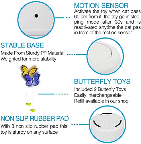 ALL FOR PAWS Juguete de mariposa para gato con movimiento interactivo activado, con un juguete de repuesto para mariposas intermitentes