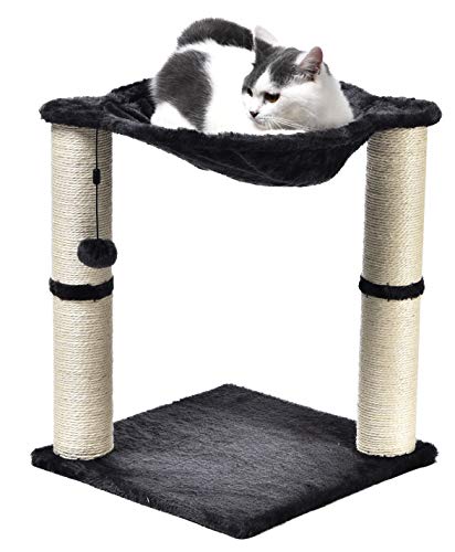 Amazon Basics - Torre en árbol con cerramiento, hamaca, cama y poste rascador para gatos, 40,6x50,8x40,6 cm, gris