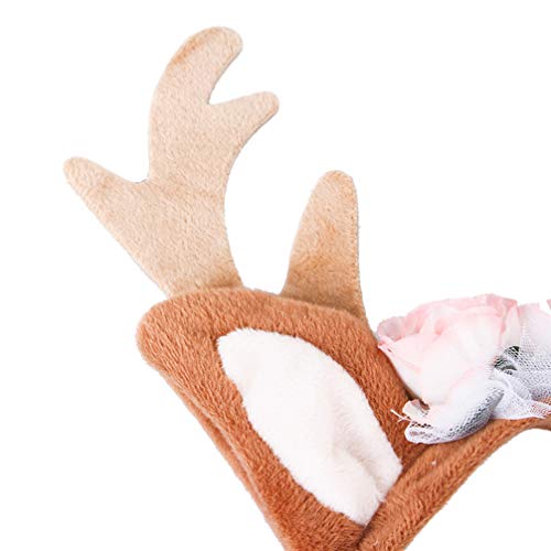 Amosfun - Diadema ajustable para perro, diseño de cuerno de reno con orejas de cuerno de reno y flor para Navidad, accesorios para perro, gato, cachorro, gatito, talla S