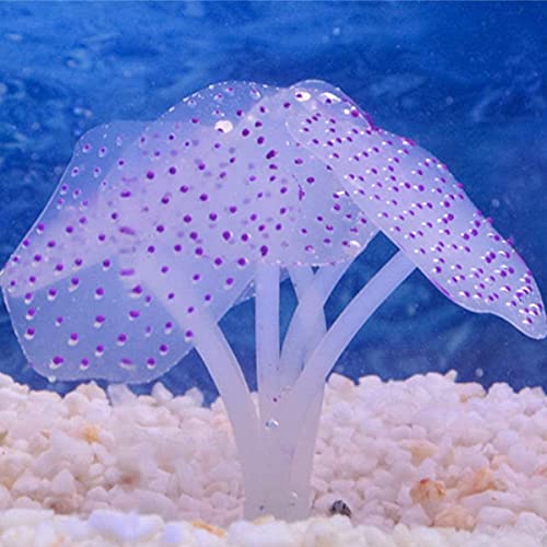 ANCLLO 2 piezas de acuario de coral de silicona artificial coral para decoración de pecera acuario paisaje, colorido efecto resplandeciente planta de mar ornamento con ventosa púrpura