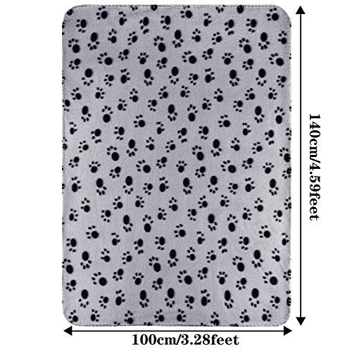 Aodaer Juego de 2 mantas con estampado de huellas para cachorros y perros, mantas para animales pequeños, color negro, gris, 100 x 140 cm