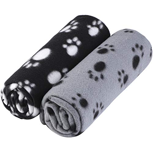 Aodaer Juego de 2 mantas con estampado de huellas para cachorros y perros, mantas para animales pequeños, color negro, gris, 100 x 140 cm