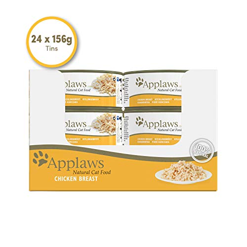 Applaws 2002CE-A - alimento húmedo para Gatos 100% Natural, pechuga de Pollo en Caldo, Lata de 156 g (Paquete de 24)
