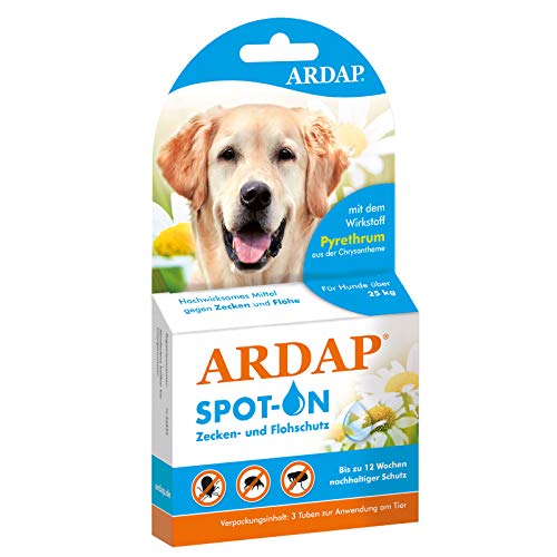 ARDAP Spot On - Zecken & Flohschutz für Hunde über 25kg - Natürlicher Wirkstoff - bis zu 12 Wochen nachhaltiger Langzeitschutz
