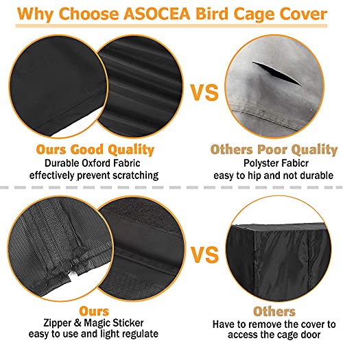 ASOCEA Funda extra grande para jaula de loro de pájaro, funda universal para jaula de pájaros para periquitos, periquitos, guacamayos, jaulas cuadradas, color negro