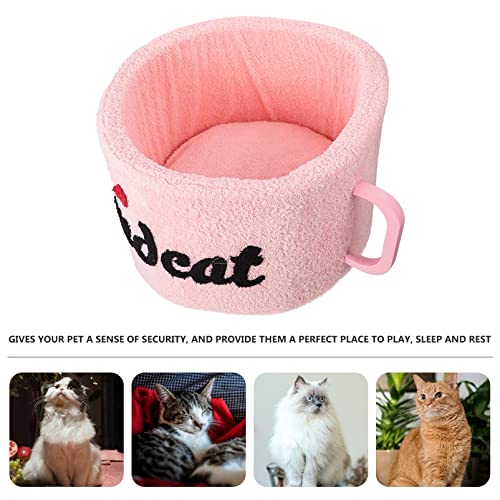 Balacoo Cama cálida para gato, suave, para mascotas, cachorros, de peluche, con forma de taza, para invierno, cueva, regalo para gato, perro, gatito, color rosa