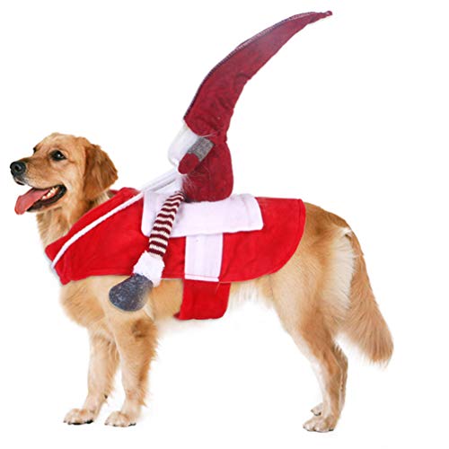 Balacoo Disfraz de Perro de Navidad Disfraz de Perro de Santa Claus Disfraz de Cosplay de Mascota de Montar a Caballo de Santa Claus Ropa de Navidad para Mascotas Abrigos de Invierno para