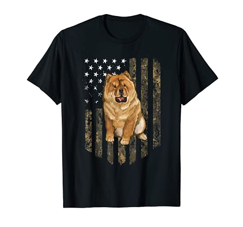 Bandiera Americana Camuflaje Perro Chow Chow Camiseta