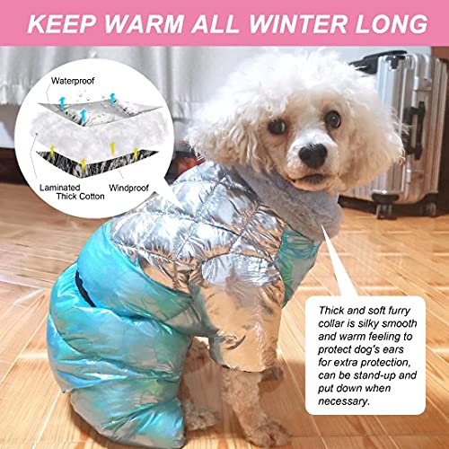 Beirui Abrigo de invierno grueso y cálido para perros pequeños,impermeable resistente al abrigo perro pequeño con cuello peludo,chaquetas reflectantes para perros ropa de invierno con anillo de correa