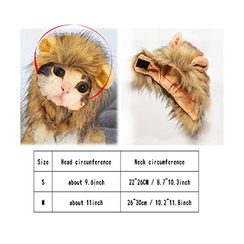 Bello Luna Lion Mane para Gato y Perro pequeño Disfraz de Gato Fancy Lion Hair para Halloween Christmas-S