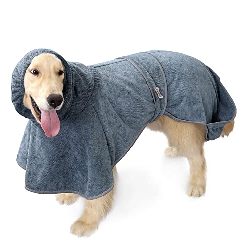 Beowanzk Albornoz de microfibra absorbente para perros, para perros medianos y grandes, accesorio para el baño, nadar o pasear bajo la lluvia (M)