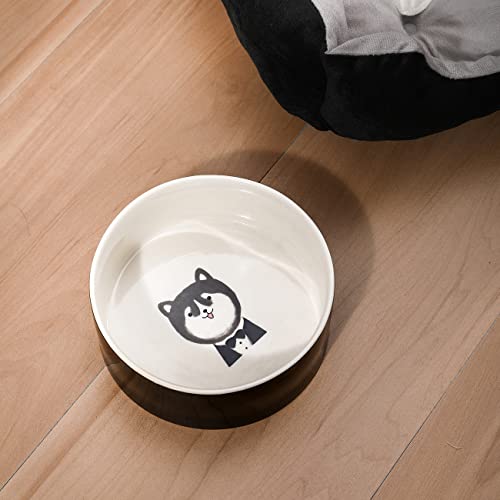 BIOINLIVING Juego de tazas para mascotas con caja de regalo, taza de cerámica de café con asa, cuenco de cerámica para perros y alimentos y agua, plato de cerámica para perros de tamaño mediano, Husky