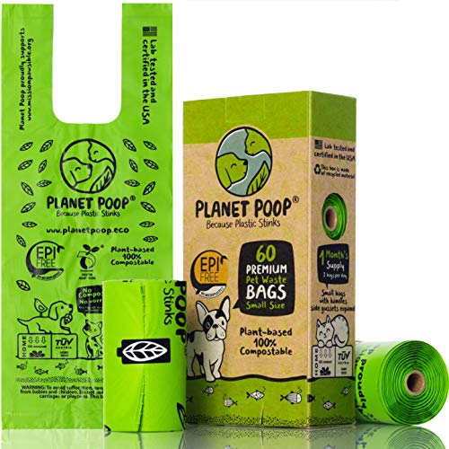 Bolsas para excrementos de perro compostables, bolsa de caca a base de plantas para perros. 60 bolsas de basura sin perfume, tamaño pequeño, 8.5 x 11. 4 rollos de repuesto para dispensadores estándar.